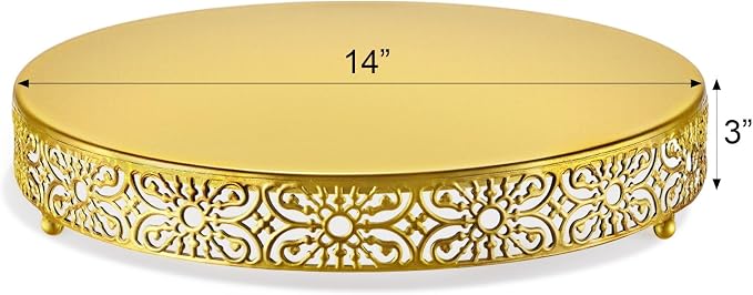 Wenqik 14 Inch Cake Stand, Metal Round Cake Stands Set with Modern Design White Dessert Display Cupcake Stands Plates Fruit Serving Tray for Wedding Birthday Baby Shower Party (Gold)