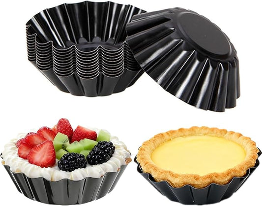 12-Pack 3 Inch Nonstick Mini Tart Pans Fluted Side for Pies Pan Round Deep Quiche Mold Heavy Duty Carbon Steel Baking Cupcake Egg Tarts Mousse Cakes Fruit and Desserts Molds for Oven