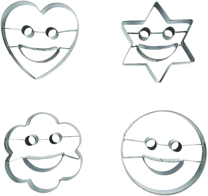 Smiling Face Cookie Cutters Set, 4 PCS Set Smiling Face Shaped Stainless Steel Molds for Cookies,Biscuit,Vegetable,Fruit,Baking Pastries Doughs