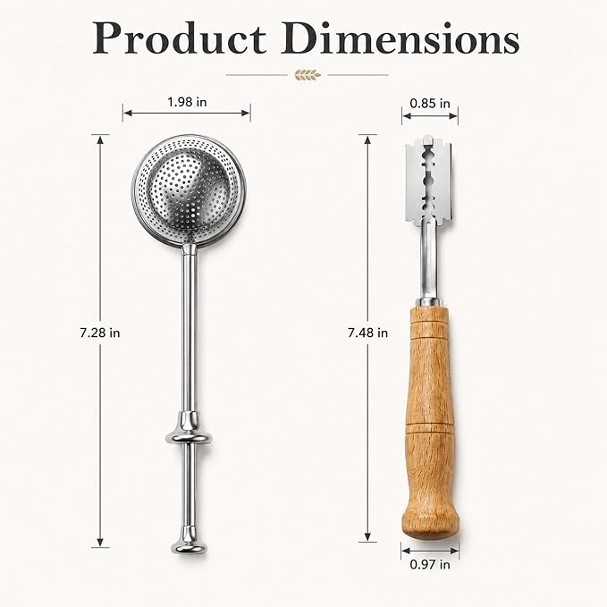 Bread Lame and Flour Duster Sets, 304 Stainless Steel Bread Scoring Tool | Ergonomic Handle, Sharp Blades, 5 Razor Blades and Leather Cover, Perfect for Home Bakers to Make Homemade Bread