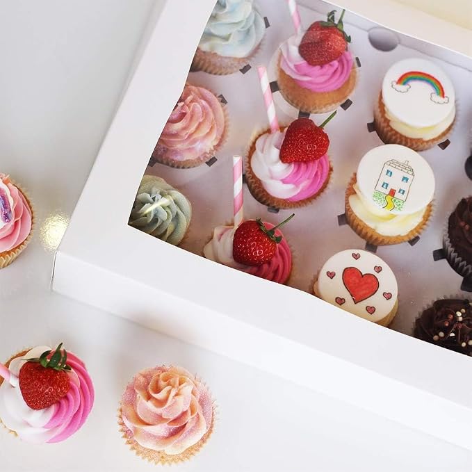 YunKo 15 Pack Cupcake Boxes, 12 Count Cupcake Containers with Window, White Bakery Boxes for Muffins, Desserts, Birthday Party, Wedding, 13.4 x 10 x 4 Inch