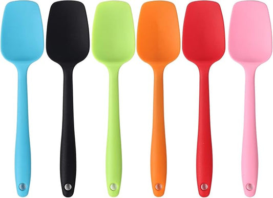 MOACC Silicone Spatulas, 8.2 inch Small Rubber Spoon Spatula Heat Resistant Seamless One Piece Design Non-Stick Spoonula Flexible Scrapers Baking Mixing Tool (6 Pcs)