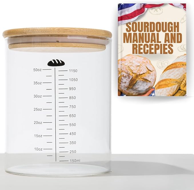 Yayacol 50oz Sourdough Starter Jar Glass with Recipes, Sourdough Starter Kit, Large Capacity Wide Mouth Glass Jar with lid, Sourdough Bread Baking Supplies