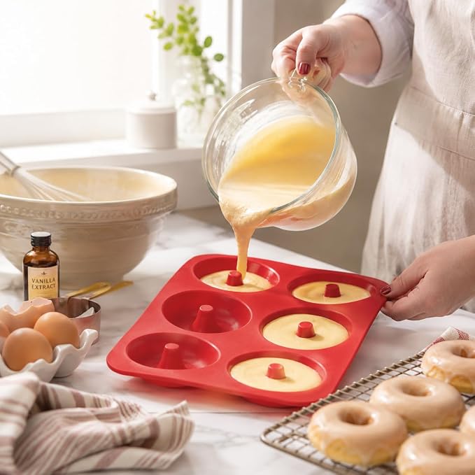 Mrs. Anderson's Baking Silicone Donut Pan, 6 Cup, European-Grade Silicone Bakeware, For Donuts And Dessert Rings