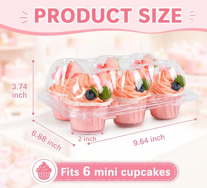 Cupcake Containers Holder - 6 Counts x 30 Sets Stackable Cupcake Boxes Carrier with 200 Pack Liners, Plastic Disposable Clear Cupcake Storage Tray with Detachable Dome Lid for Mini Individual Cake