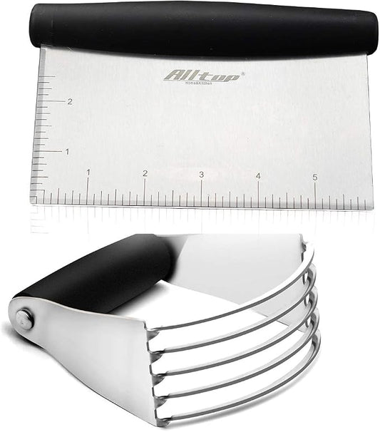 Dough Blender & Bench Scraper,Stainless Steel Kitchen Tool，Set of 2 Pack