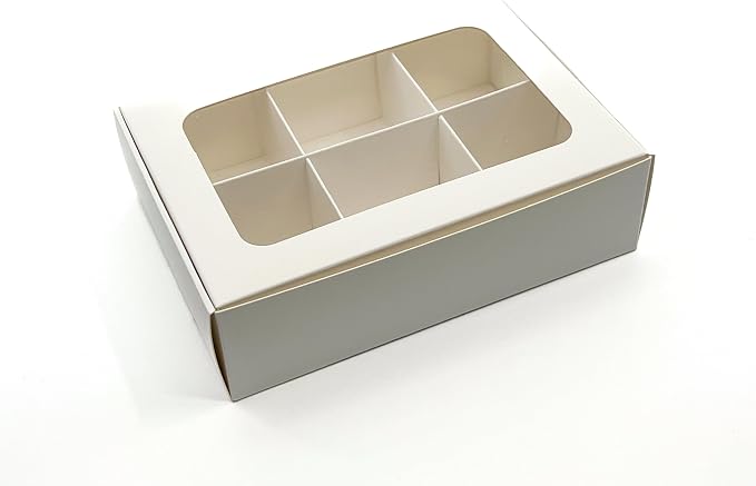 Treat Boxes - 20 ct 6.5 x 4.5 x 2 in Bakery Boxes with Windows and Dividers for Candy, Cookies, Cupcakes, or Bakery Desserts - Chocolate, Treats, and Baked Goods Packaging for Gifting