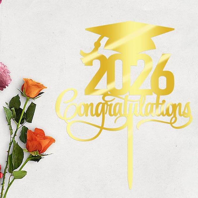 Acrylic 2026 Congratulations Graduation Cake Topper,Congrats Grad Cake Decor - 2026 High School/College/Senior Graduation Party Decorations Supplies(2026Congratulations Acrylic gold)