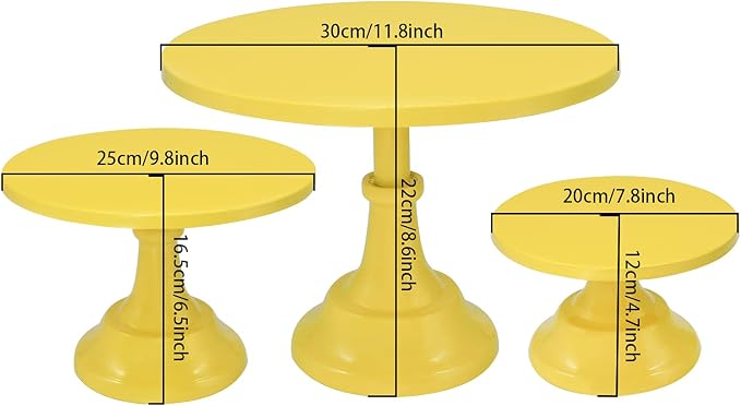 Set of 3 Pieces Cake Stands Iron Cake Holder Dessert Display Plate Serving Tray for Baby Shower Wedding Birthday Party (Yellow)