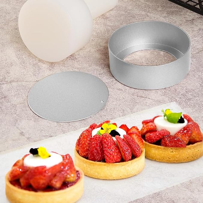 Mini Tart Pans with Removable Bottom Set of 4, Mini Tart Mold With Tart Tamper Non-Stick Egg Tart Mold Tartlet Pans for Baking Mini Tart Shells French Fruit Tart Cheesecake Muffin, 3.15inch