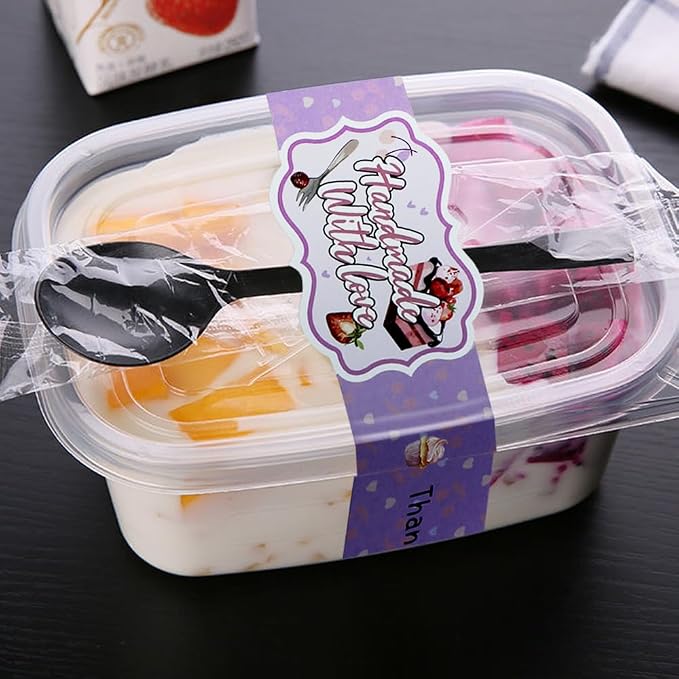 9.8 Inch Long Handmade with Love Stickers 120 Pcs Huge Thanks a Lot Self-Adhesive Sealing Baking Label Safe Secure Tamper Evident Lids Food Bakery Sticker for Baked Good Packaging (Handmade with Love)