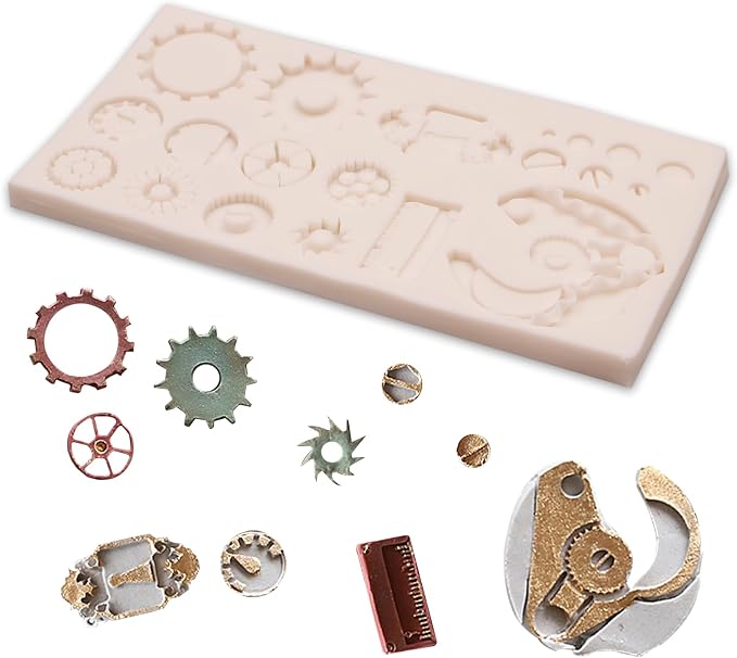 Cogs Wheel Silicone Molds, 3 Packs Steampunk Gears Clay Molds for Chocolate Baby Birthday Cake Gadget Decoration Cupcake Toppers Polymer Clay Crafts Resin