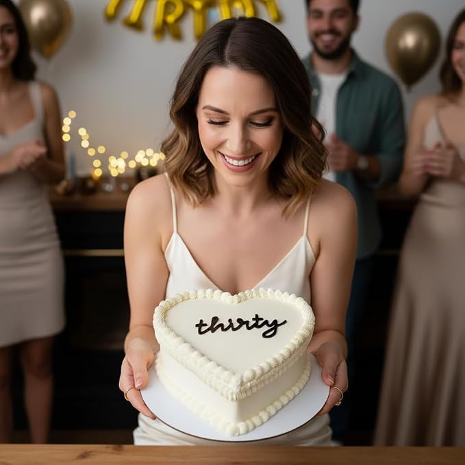 30th Birthday Cake Topper – Acrylic "Thirty" Cake Charm for Milestone Birthday, Dirty 30 Party Decorations for Him & Her (THIRTY A)