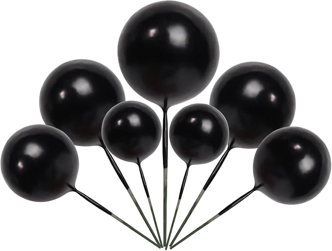 24 PCS Ball Cake Toppers Balls Cupcake Toppers Foam Ball Shaped Cake Picks DIY Balloons Cake Insert Topper for Wedding Enagement Baby Shower Birthday Party Cake Decorations Supplies Black