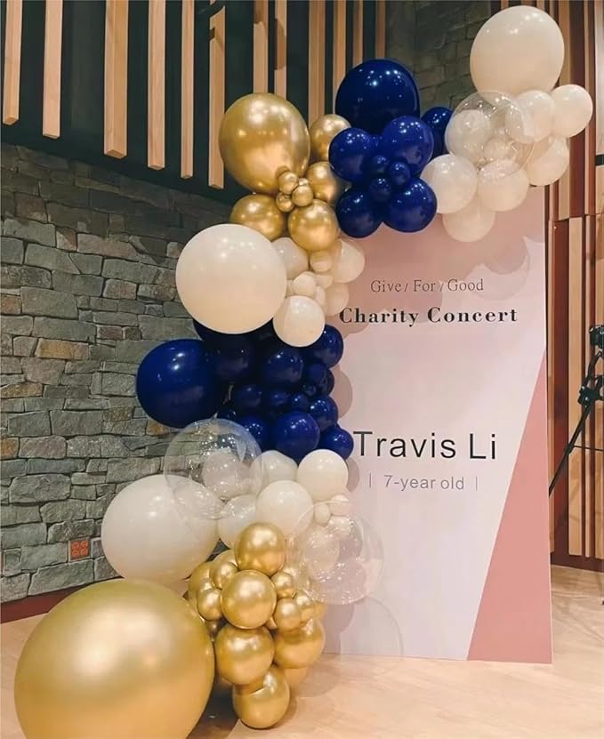 136pcs Navy Blue Gold White Balloons Garland Arch Kit,18 12 10 5 Inch Different Sizes Pack Party Latex Balloons for Valentine’s Day Birthday Holiday Party Decorations