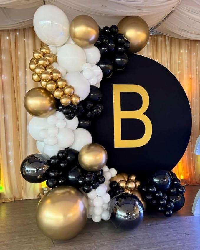 Black and Gold Balloon Arch Garland Kit with Star, 22 18 12 10 5in Different Size Black Metallic Gold White Latex Balloons for Birthday Anniversary 2026 Graduation New Year Party Decoration