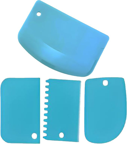 Cake Scraper Smoother Set and Sculpting & Modeling Tools, Cake Dough Flexible Spatula for Kitchen & Dining, 4 Pcs, Blue