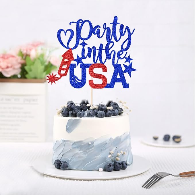 Party in The USA Cake Topper,Happy 4th of July，Happy Birthday America/God Bless America,Independence Day Party Supplies