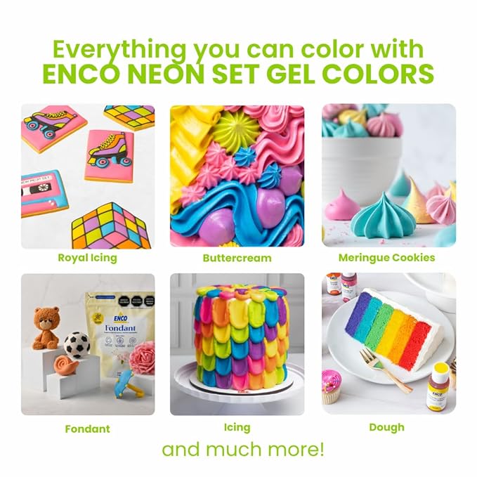 ENCO 6 Neon Food Coloring Gel Set 1.41 oz each (40 g)