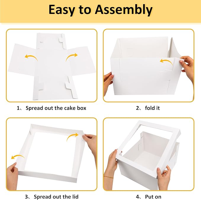 Moretoes 30pcs Cake Boxes 12x12x8 Inch, Bakery Containers with Large Window, 12 Inch White Cake Carrier, Disposable Boxes for Birthday, Party, Cupcake Cookie Pie Pastry