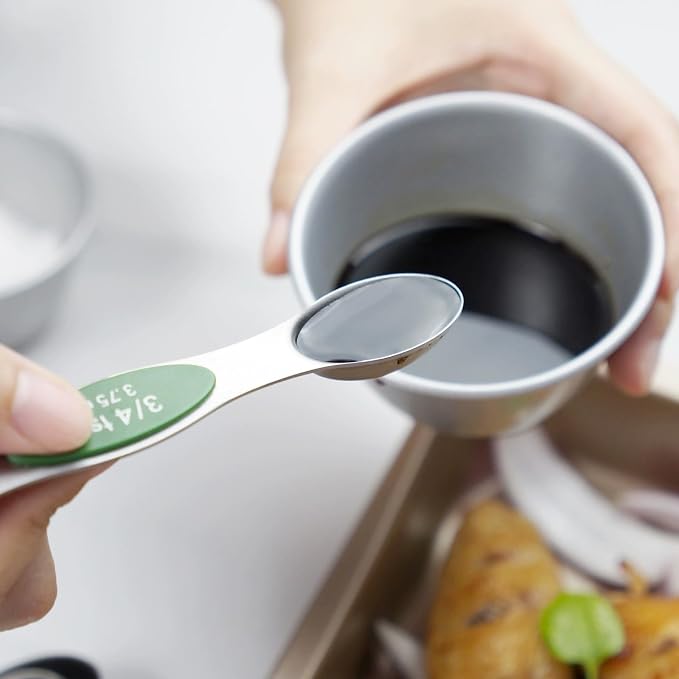 16PCS Magnetic Measuring Cups & Spoons Set,Heavy Duty 304 Stainless Steel，Double Measurement Easy to Read Markings with Leveler for Measure Dry or Liquid Ingredients ﻿