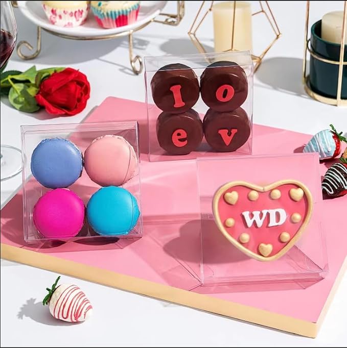 TEMLQPACK 30 Pack 4x4x1.2inch Clear Single Cookies Boxes with Full Window Macaron Boxes Small Treat BoxesCandy Boxe Mini Pie Boxe for Wedding Birthday Party