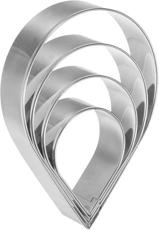 HARFINGTON Teardrop/Raindrop Cookie Cutter Set Assorted Sizes Stainless Steel Water-Drop Rose Flower Petal Cookie Cutters Molding for Pastry Fondant Cake Cookie