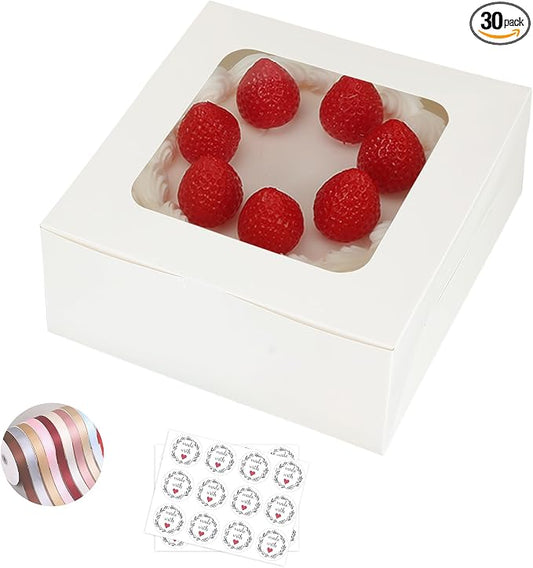 30pcs Cake Boxes with Window,10x10x5 Inches Bakery Boxes Treat Cookie Dessert Boxes Pastry Box for Cake,Chocolate Covered Strawberries,Cupcakes,Donuts,Baked Goods