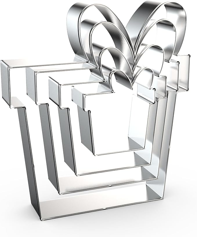 Gift Present Box Cookie Cutter Set Large - 5", 4", 3", 2" - 4 Piece - Stainless Steel