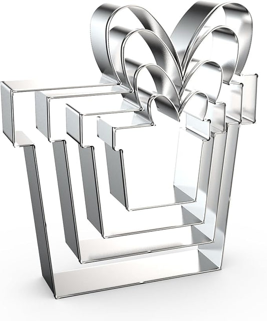 Gift Present Box Cookie Cutter Set Large - 5", 4", 3", 2" - 4 Piece - Stainless Steel