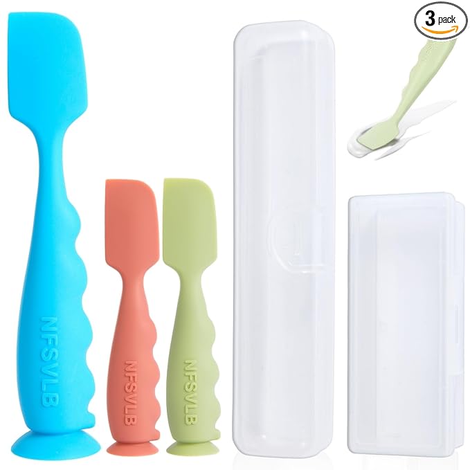 Baby Diaper Cream Spatula with Case,1 Large 2 Mini Diaper Spatula with 2 Case,Butt spatula Baby Diaper Cream Applicator, Soft Butt Paste Spatulas Diaper Rash spatulas with Cases Blue Green Red