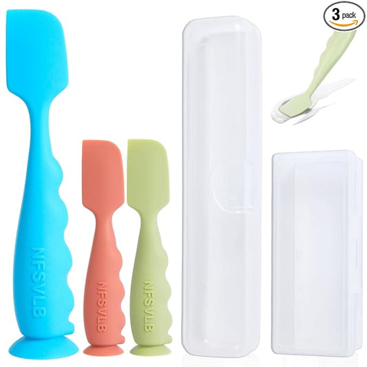 Baby Diaper Cream Spatula with Case,1 Large 2 Mini Diaper Spatula with 2 Case,Butt spatula Baby Diaper Cream Applicator, Soft Butt Paste Spatulas Diaper Rash spatulas with Cases Blue Green Red