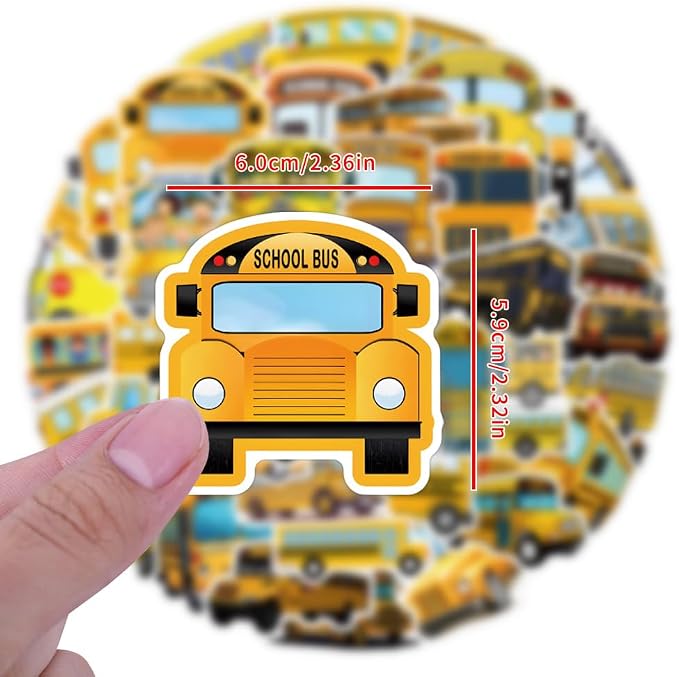 55Pcs School Bus Stickers, Yellow Bus Vinyl Decals for Water Bottles, Laptops, Luggage, Scrapbooks, Journals & Themed Decor (School Bus)