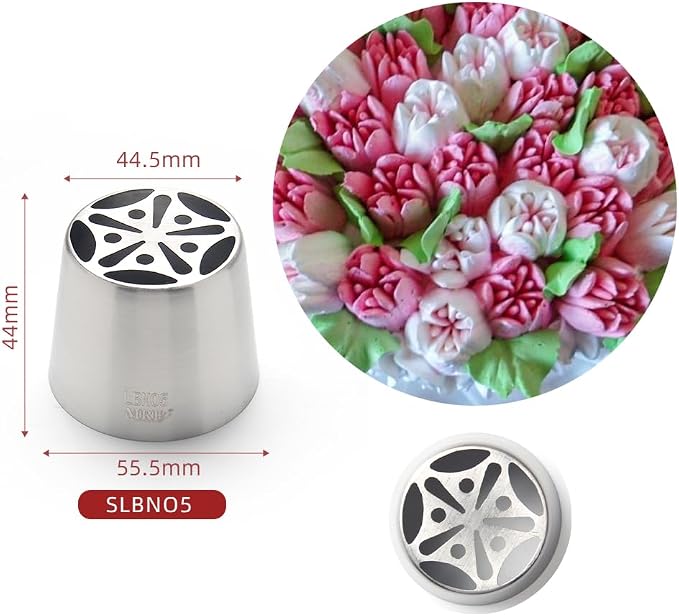 1 Piece Stainless Steel XXL Russian 5 Petals Stamen Flower Icing Tips,Cake Decorating Piping Nozzles,Pastry Frosting Russian Piping Tips for Cake Decoration, Forsting Flower Piping Tips