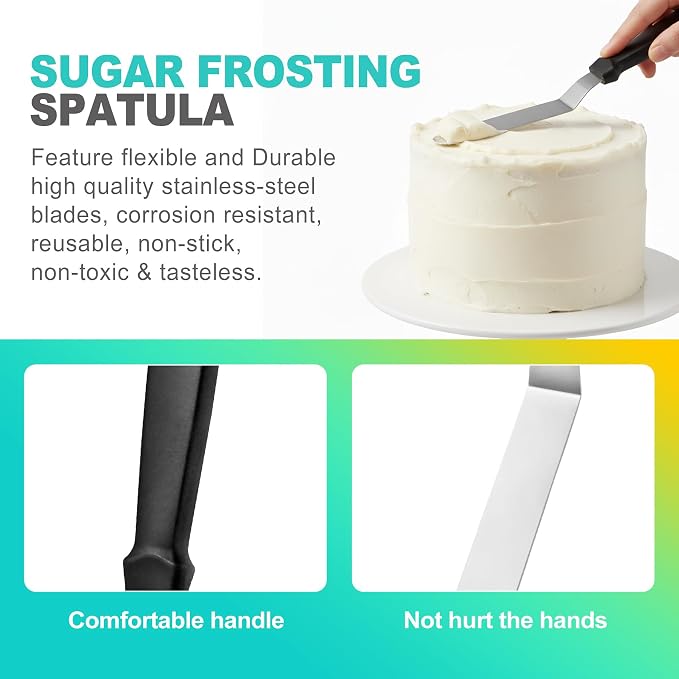 2-Piece Angled Icing Spatula Set (6" & 8"), Stainless Steel Offset Spatulas with Ergonomic Handle for Effortless Cake Decorating & Frosting