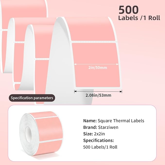 500 Labels/Roll 2" x 2" White Thermal Labels, Self-Adhesive Square Thermal Sticker for QR Code, Barcode, Logo, Inventory, Small Business