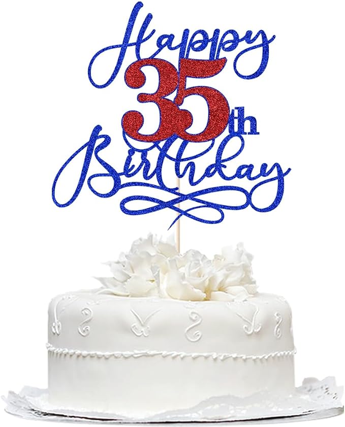Happy 35th Birthday Cake Topper,Black font Golden Numbers 35th Birthday Cake Decoration，Hello 35, Cheers to 35 Years/35th Anniversary ，35& Fabulous Party Decoration