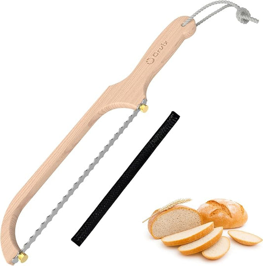 Bread Knife for Homemade Bread, Sourdough Bread Knife, 16 Inches Bread Slicer, 10.6 Inches Double Sided Serrated Stainless Steel Blade, 45mm Knuckle Clearance, Beech Wood Bow Design