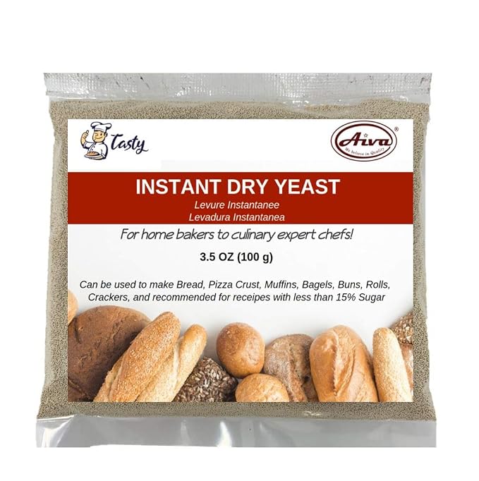 AIVA Instant Dry Yeast | Fast Acting Instant Yeast | Perfect for Baking Cake, Bread, Pizza and Sweet Dough, Non GMO, Vegan 3.5 OZ (Pack of 1)