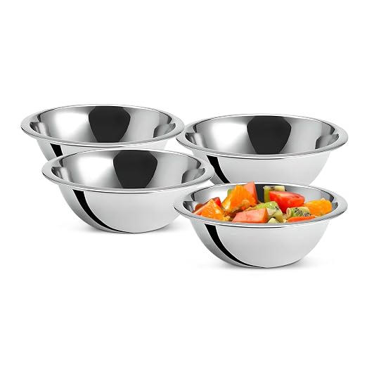 OCS Parts 4-Pack 0.75 Quart Mixing Bowls | 7-Inch Stainless Steel | Professional Grade Flat Base Mixing Bowls for Home and Commercial Kitchens | Dishwasher Safe
