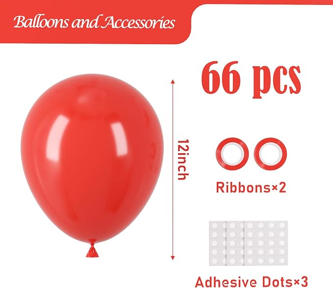 Voircoloria Red Balloons, 66pack 12inch Red Latex Party Balloons for Valentine's Day, Graduation, Wedding, Birthday, New Year, Baby Shower, Christmas, Anniversary Party Decorations
