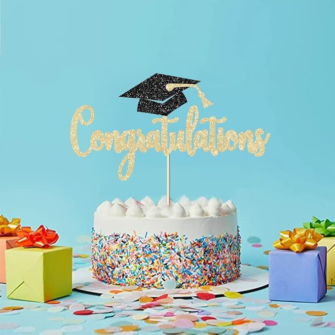 Congratulations Cake Topper Gold Glitter Congrats Grad Decorations Class of 2026 High School College Senior Graduation Celebration Party