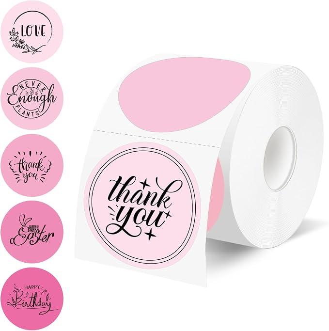 500 Labels/Roll 2" Gradient Pink Round Thermal Labels, Waterproof Circle Blank Thermal Sticker Compatible with Direct Thermal Label Printers for DIY Logo Designs, Thank You, Small Business