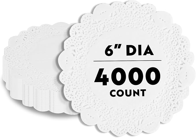 Restaurantware Paper Doilies 4000 Count 6 Inch White Lace Disposable Placemats for Catering Round Decorative Table Setting Doilies for Desserts