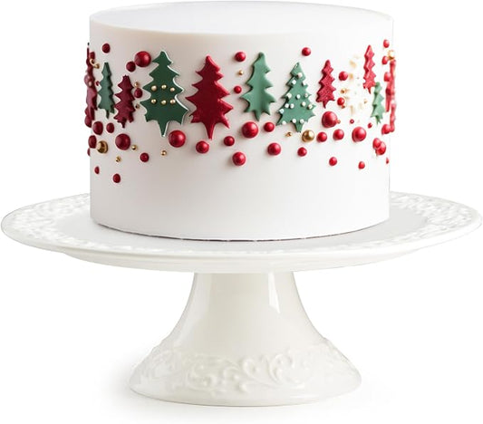 White Cake Stand – Fits Cakes Smaller Than 8 Inches, Porcelain Dessert Plate for Party, Christmas, Baby Shower, Birthday, Home Decorating Stand