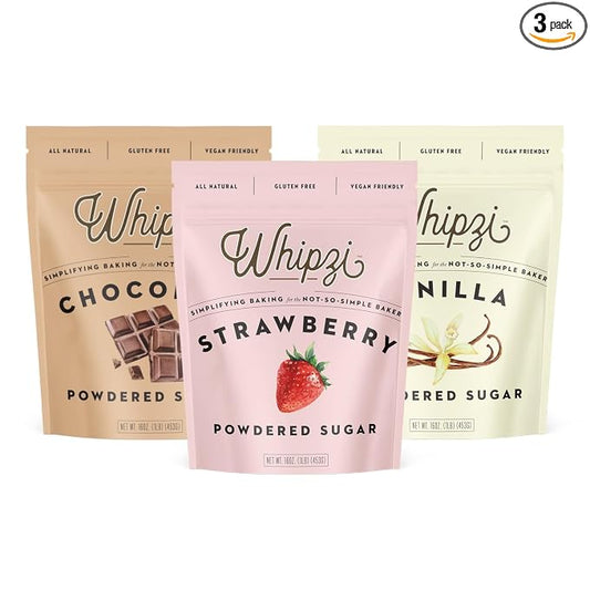 Whipzi Flavored Powdered Sugar - Traditional 3 Pack, Confectioners Sugar for Baking, Frosting, Royal Icing, Glazes, Coffee & Desserts - 1:1 Powdered Sugar Replacement - Gluten Free, Vegan Baking Sugar