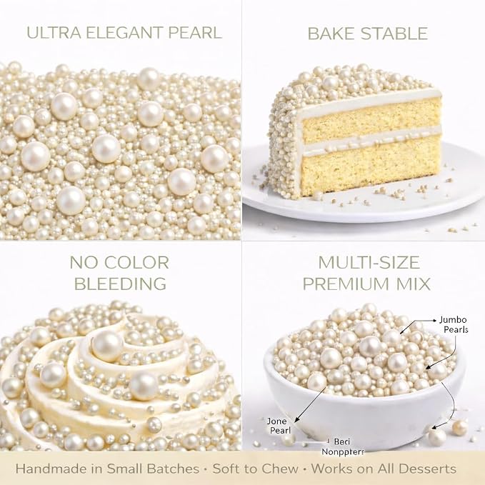 Confect Pearl Sprinkles – Premium Pearl Cake & Cupcake Sprinkles (4.2 oz) – Metallic Shimmer Edible Decorating Sprinkles for Cookies, Baking & Cake Decorations – Bake Stable, Soft Chew