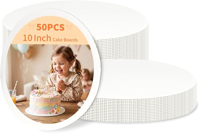 HORLIMER 50 Pack Cake Boards 10 Inch Round, Food-Grade Circle Cardboard Cake Drums Base, White Cake Plates for Birthday, Party, Wedding Display