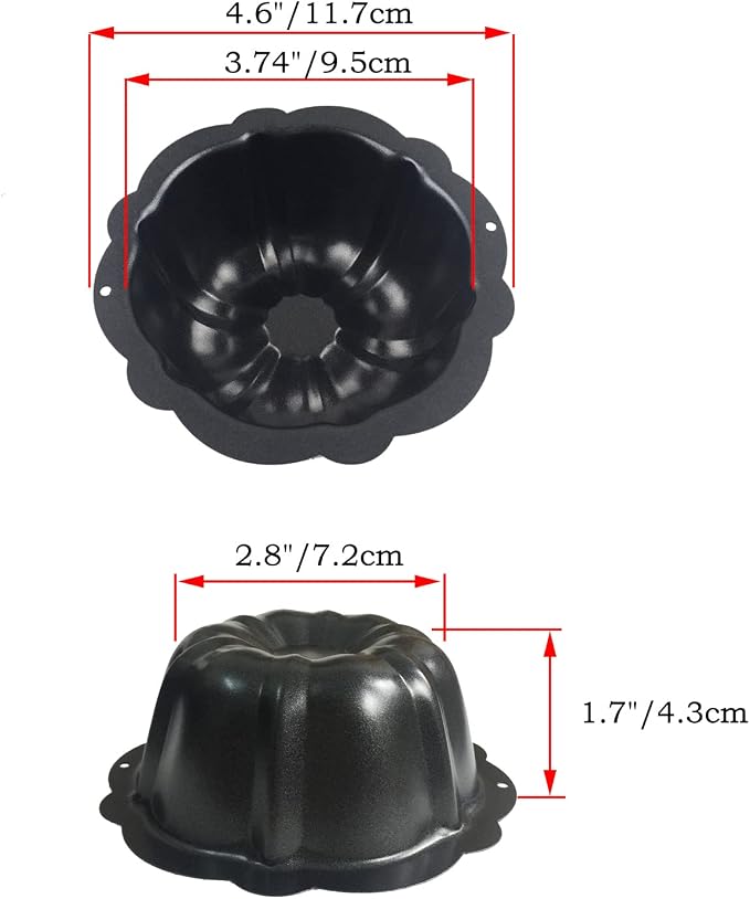 Fluted Tube Cake Pan, Nonstick Mini Kugelhopf Mold, 4 Inch Black | Pack of 4 Small Baking Pans Pumpkin Shape, Reusable Carbon Steel Fluted Tin for Flan, Muffin, Brownie, Pudding, Bread