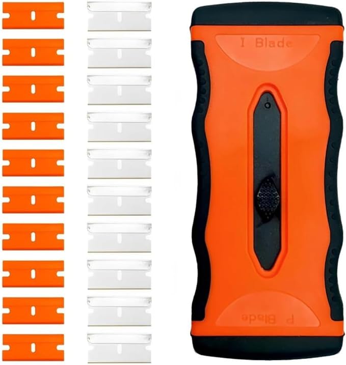 Mister Rui Razor Blade Scraper, 2-in-1 Retractable Scraper Tool with 10 Metal and 10 Plastic Blades for Glass Cooktop Tile Paint Sticker Removal, Multi-Surface Cleaning Scraper